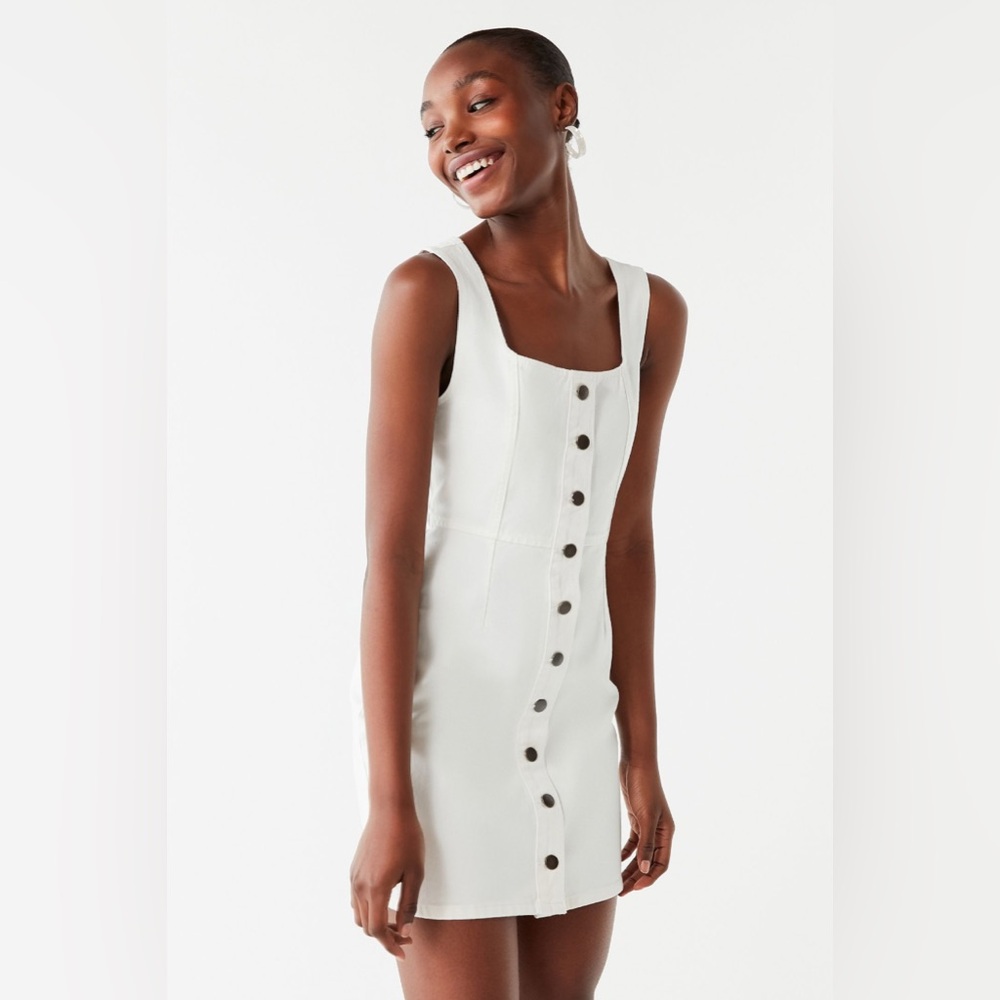 Urban Outfitters Button Down Denim Mini Dress Cream White XS/4